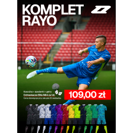 Pakiet Komplet ZINA RAYO x20 (koszulka + spodenki + getry + ochraniacze za 1 zł)