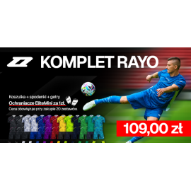 Pakiet Komplet ZINA RAYO x20 (koszulka + spodenki + getry + ochraniacze za 1 zł)